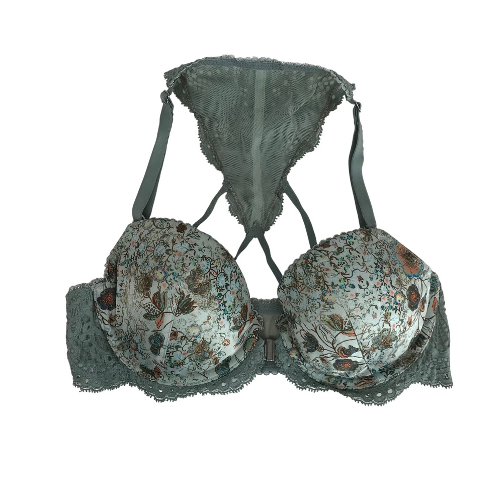 Victorias Secret Dream Angels Lined Demi Bra 32C Floral Lace Racerback Green